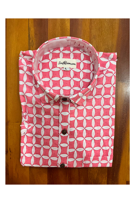 Southloom Jaipur Cotton Pink Hand Block Printed Shirt (Half Sleeves)