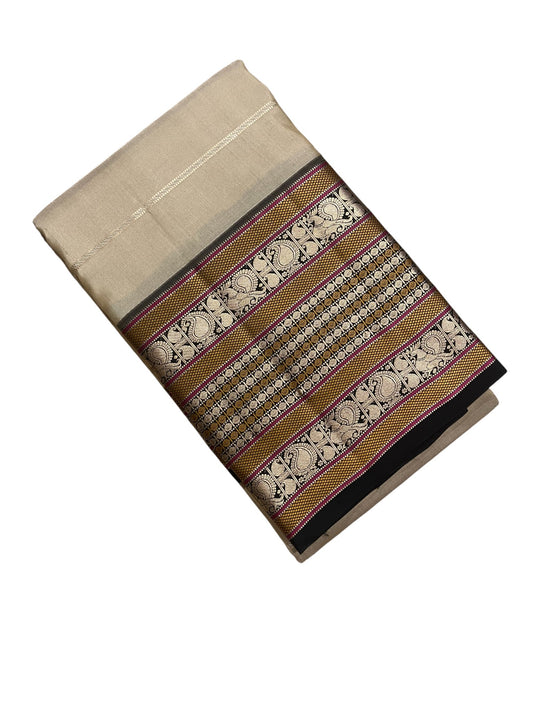 Southloom Pure Handloom Bridal Kanchipuram Silk Saree with Korvai Work(Gray & Black)