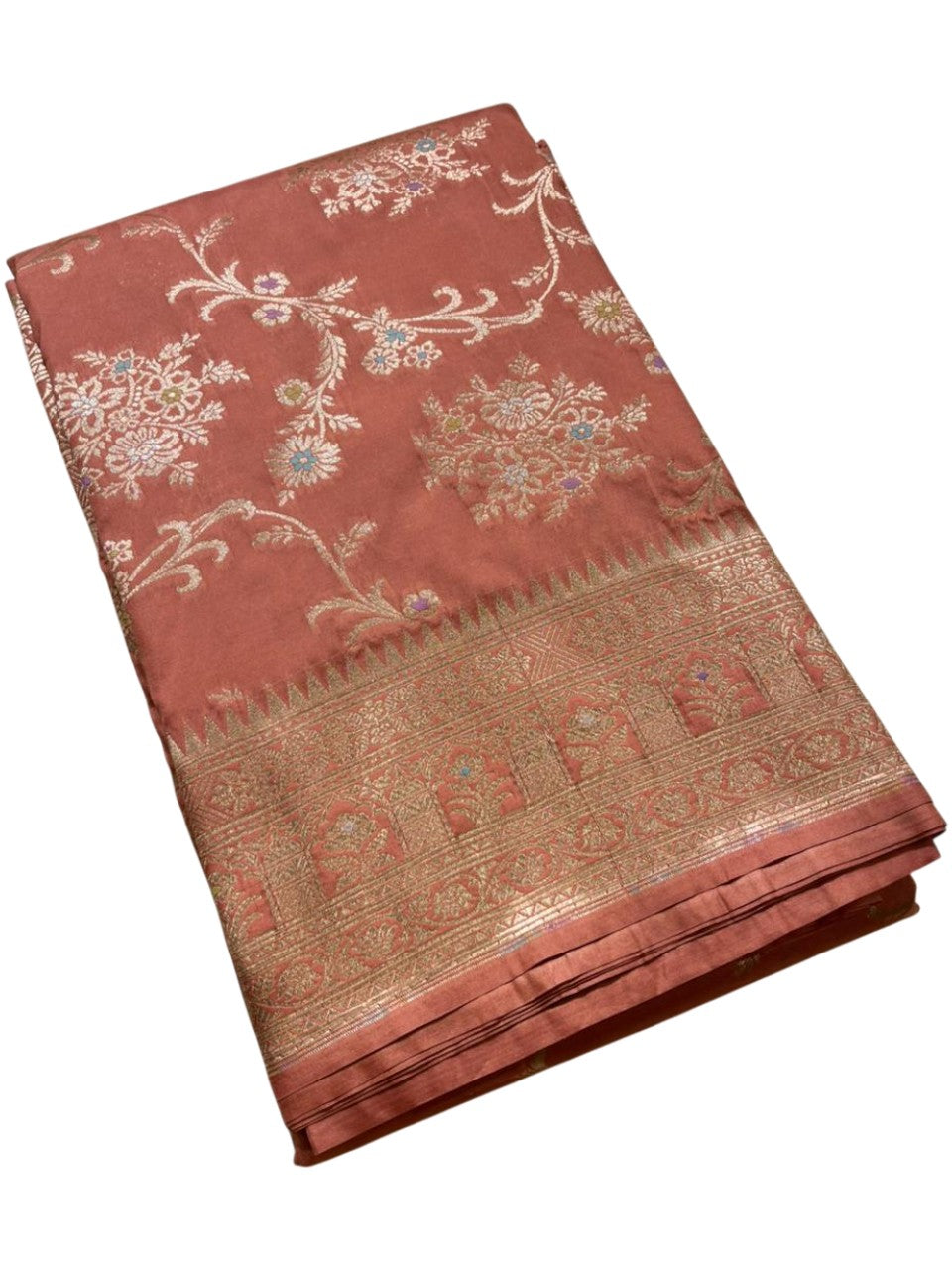 Southloom Pure Banarasi Silk Saree with Woven Work on Body and Borders (Peach)