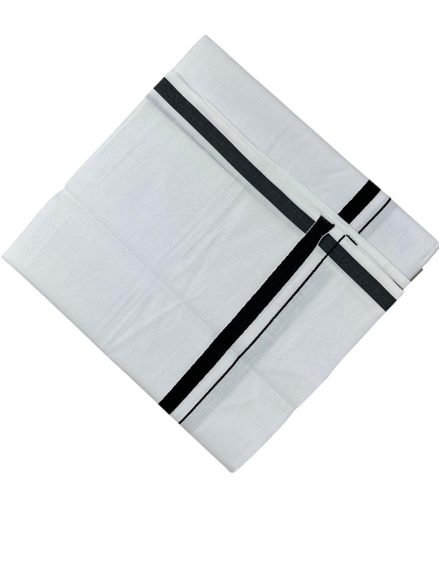 Southloom Pure White Cotton Single Mundu with Black Border (South Indian Kerala Dhoti)