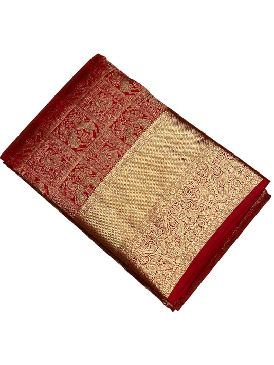 Southloom Pure Handloom Bridal Kanchipuram Silk Saree with Korvai Work