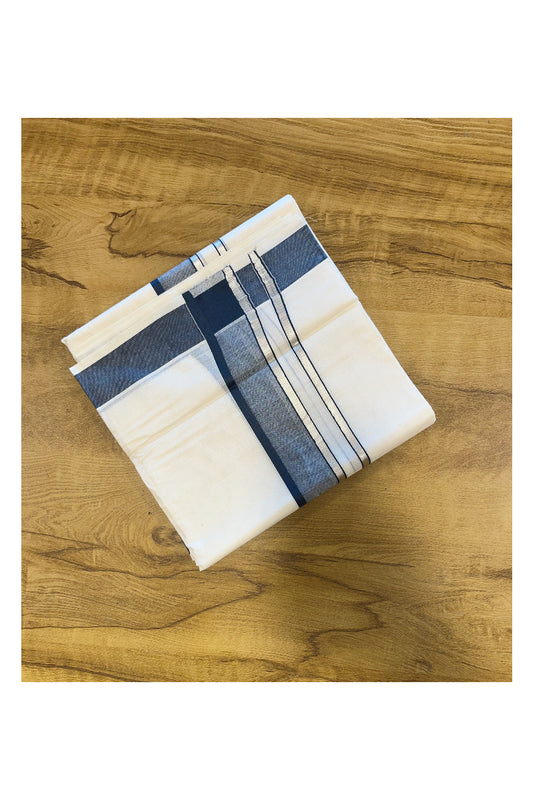 Pure Cotton Mundu with  Blue Lines and  Blue Border (South Indian Kerala Dhoti)