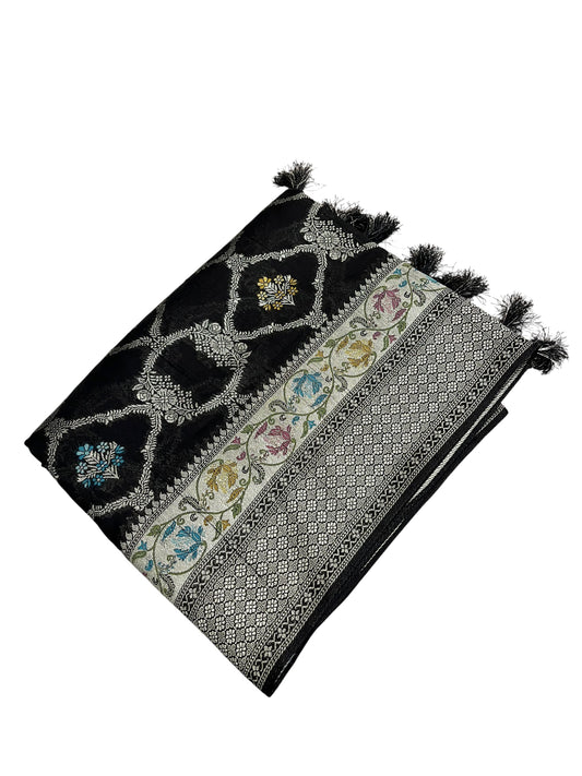 Southloom Banarasi Silk Saree with Woven Work on Body and Borders (Black & Brick Red)