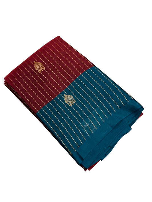 Southloom Pure Handloom Kanchipuram Silk Saree with Korvai Work (Green & Magenta)