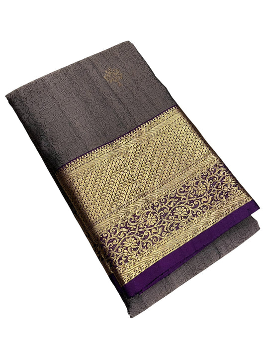 Southloom Pure Handloom Bridal Kanchipuram Silk Saree with Korvai Work (Brown& Violet)