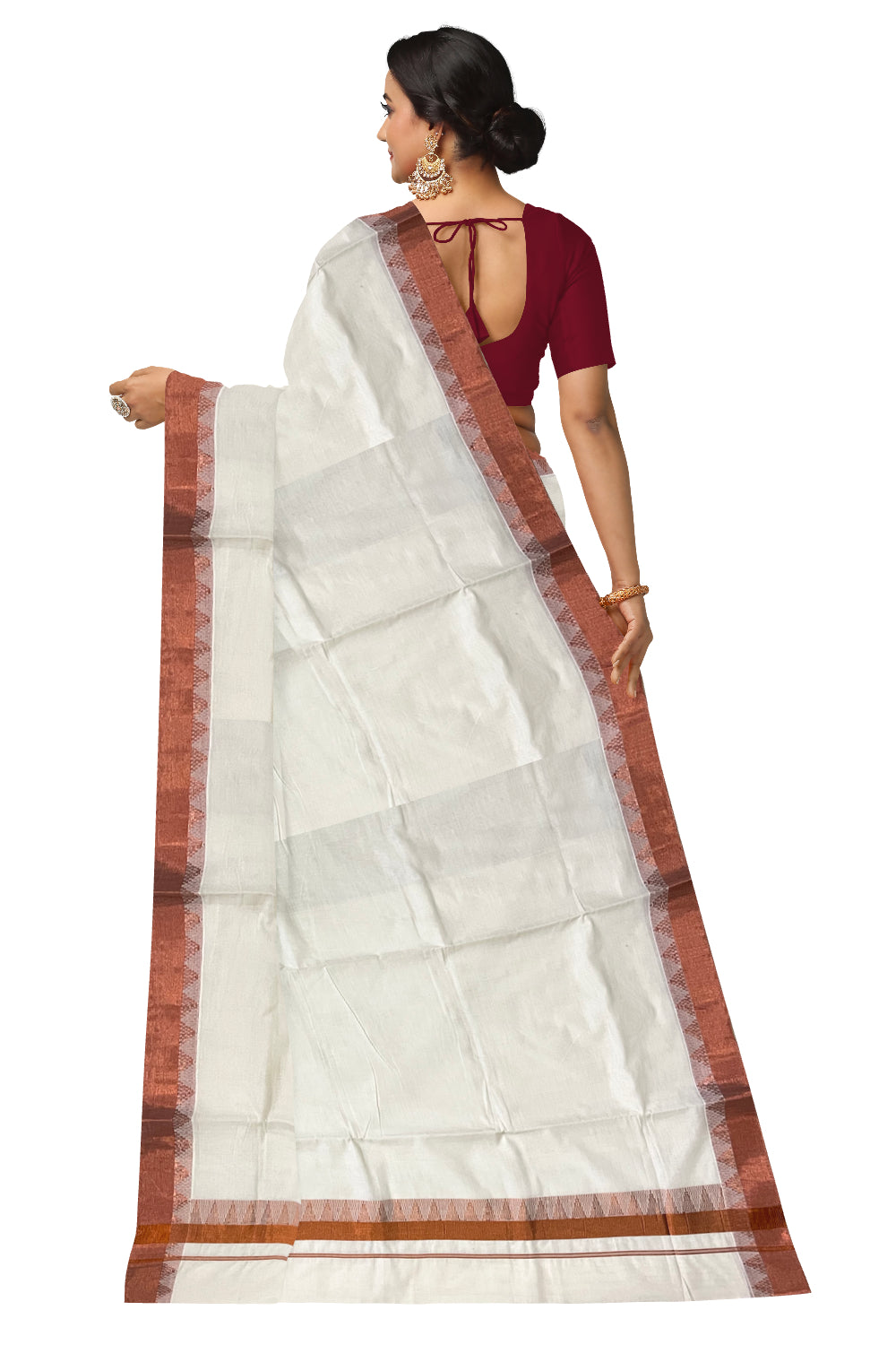 Kerala Pure Cotton Saree with Copper Kasavu Temple Woven Border