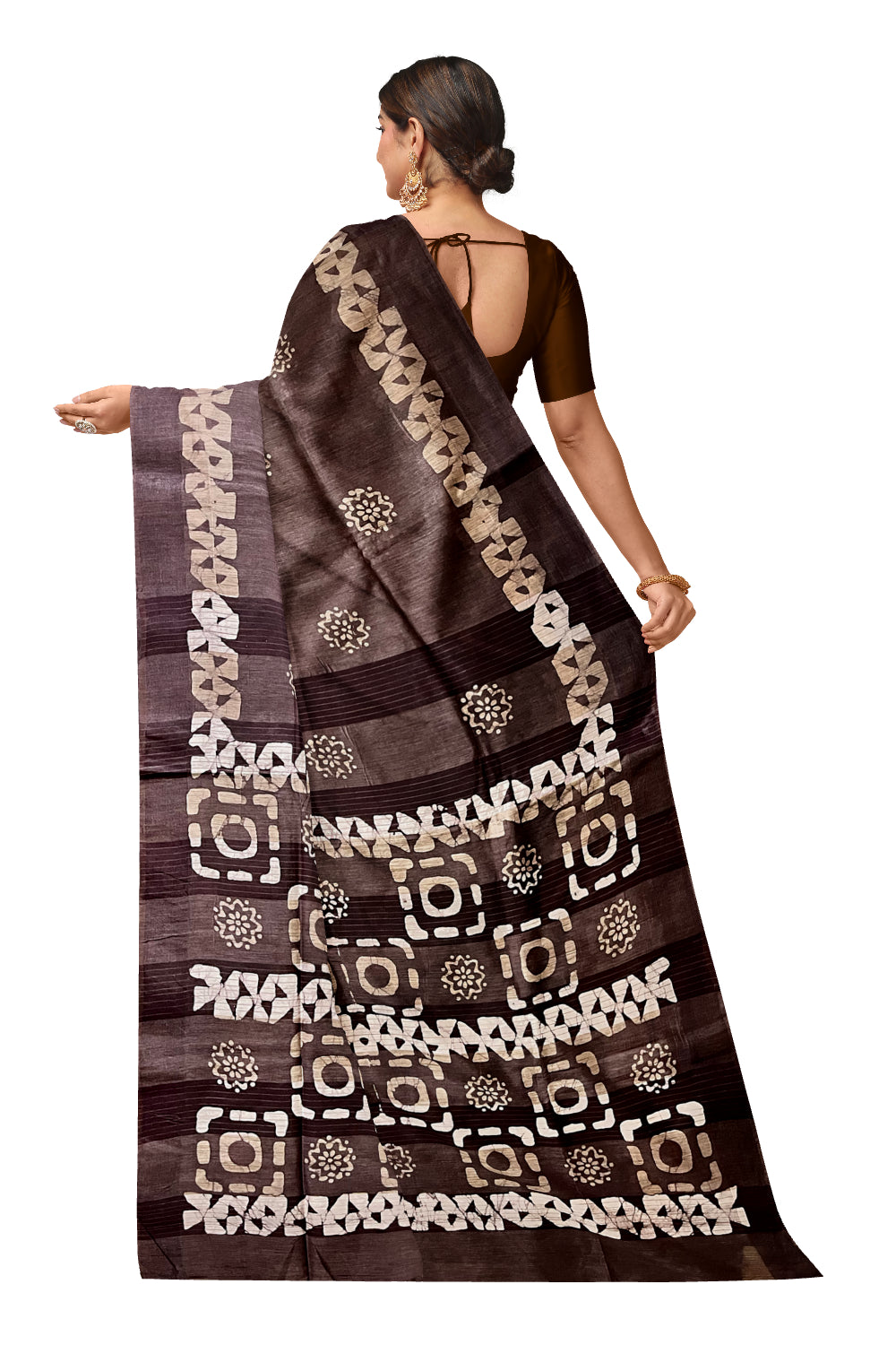 Southloom Cotton Brown Saree with Baswara Prints on Body and Pallu
