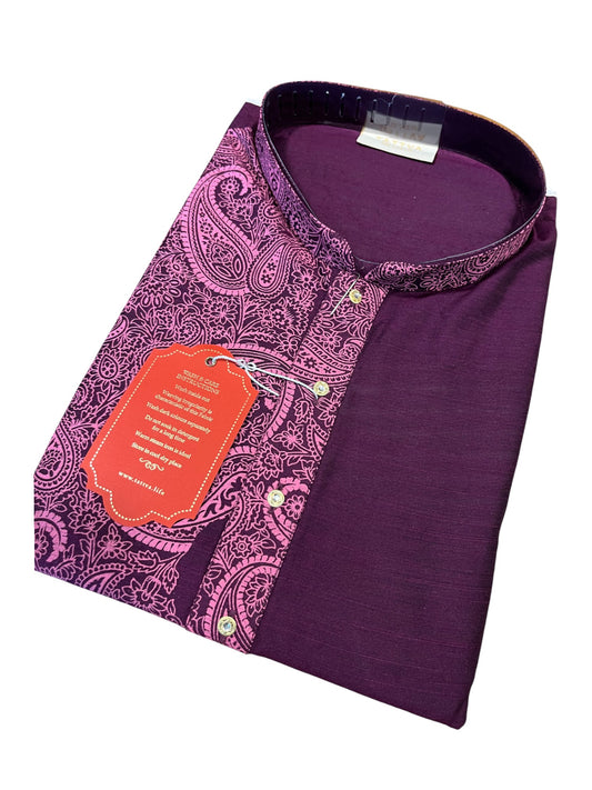 Southloom Semi Silk Short Kurta for Men in Purple Colour