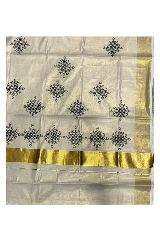 Southloom Kerala Tissue Kasavu Plain Saree with Embroidery Works