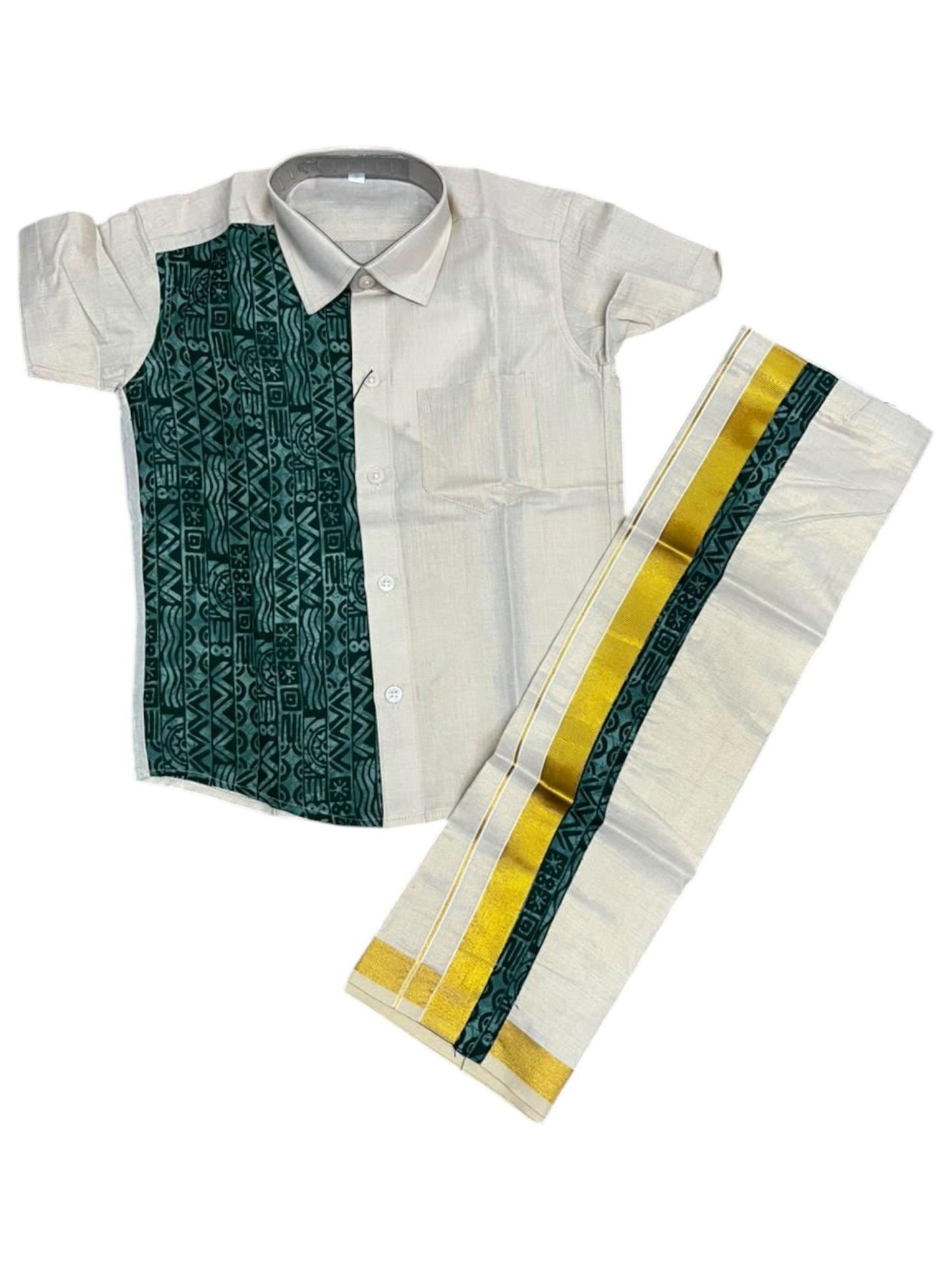 Southloom Tissue Ajrakh Printed Kids's Combo (Shirt + Velcro Mundu) SLKCOMBO SL611