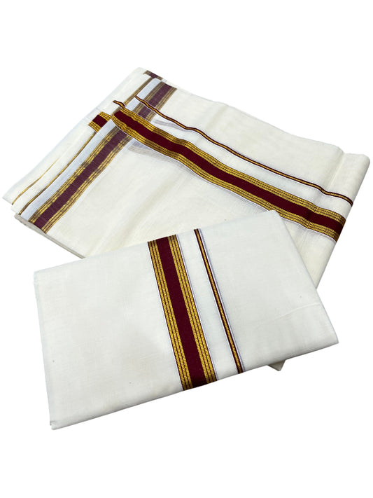 Southloom Pure Cotton Kerala Single Set Mundu (Mundum Neriyathum) with Maroon Kasavu Border in 2.80 Mtrs