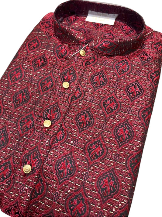 Southloom Maroon Woven Semi Silk Short Kurta for Men SL590