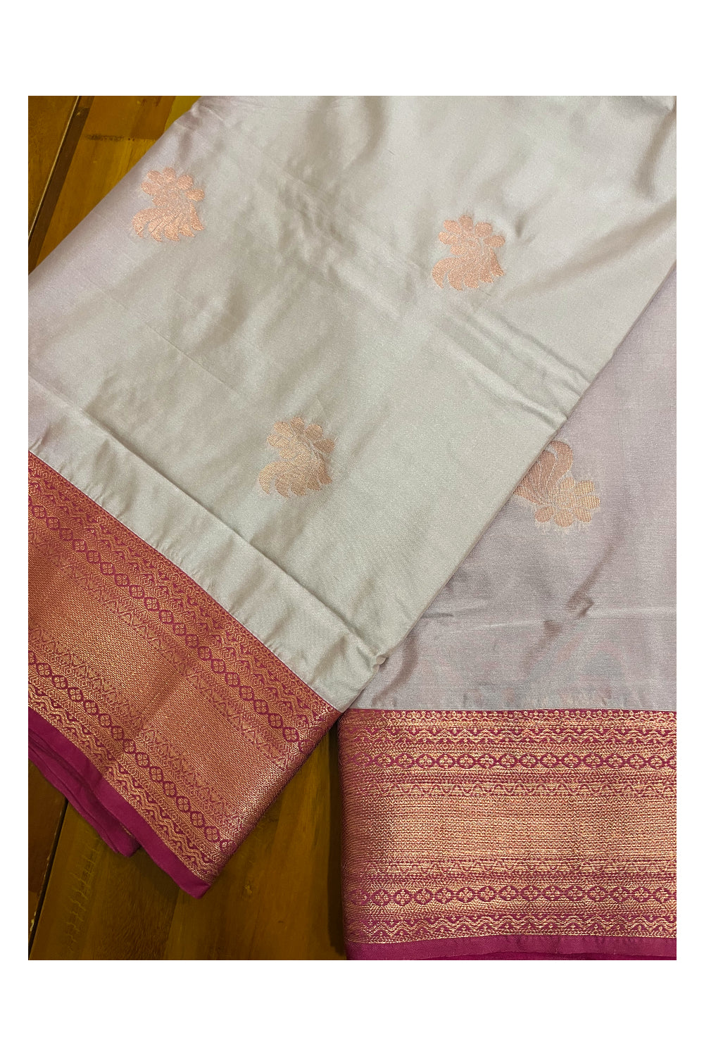 Southloom Soft Silk Gray Designer Woven Saree with Heavy Work on Pallu