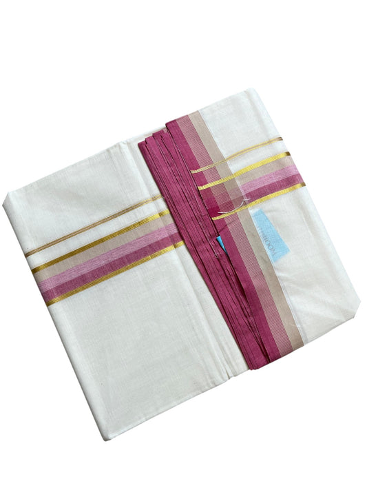 Southloom Pure Cotton Mundu with Golden Lines and Border (South Indian Kerala Dhoti)