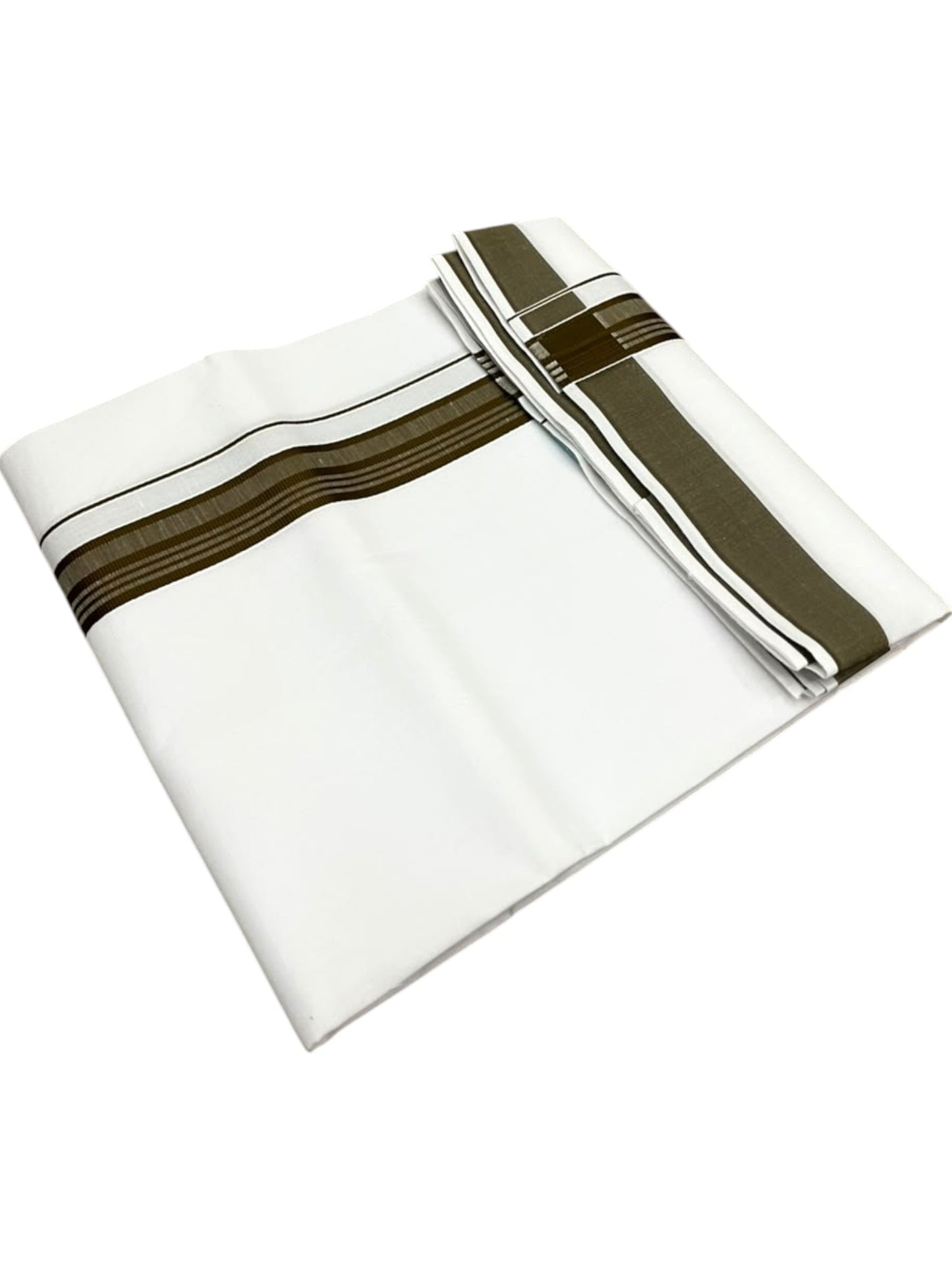 Southloom Pure White Single Cotton Mundu with Brown Border (South Indian Kerala Dhoti)