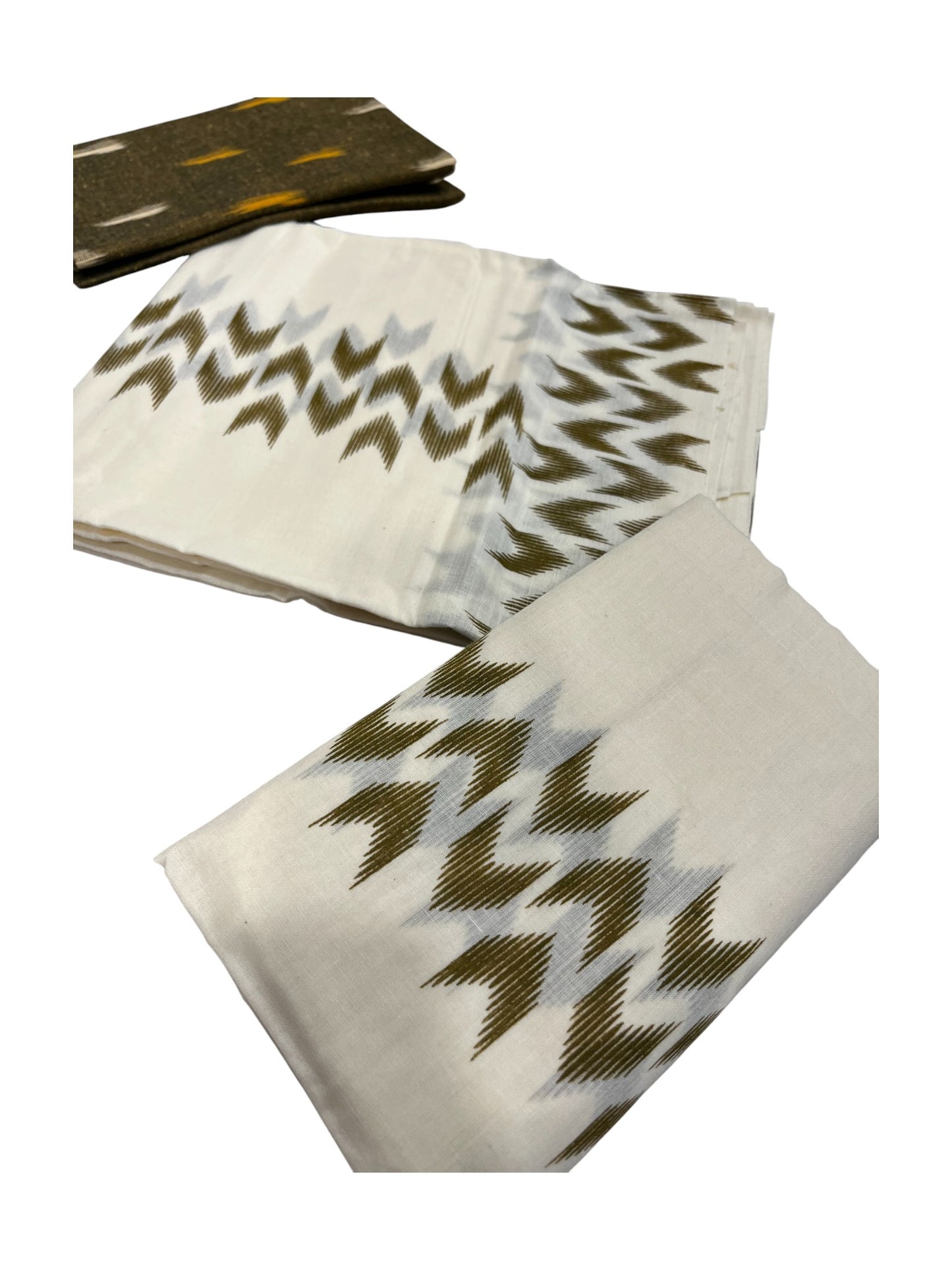 Southloom Ikat Design  Green Printed Set Mundu with Blouse Piece 2.80Mtrs