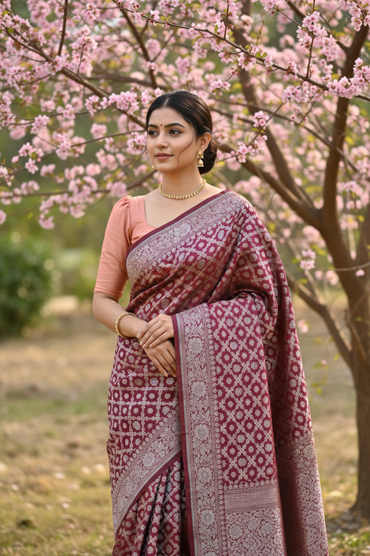 Southloom Pure Banarasi Silk Saree with Woven Work on Body and Borders