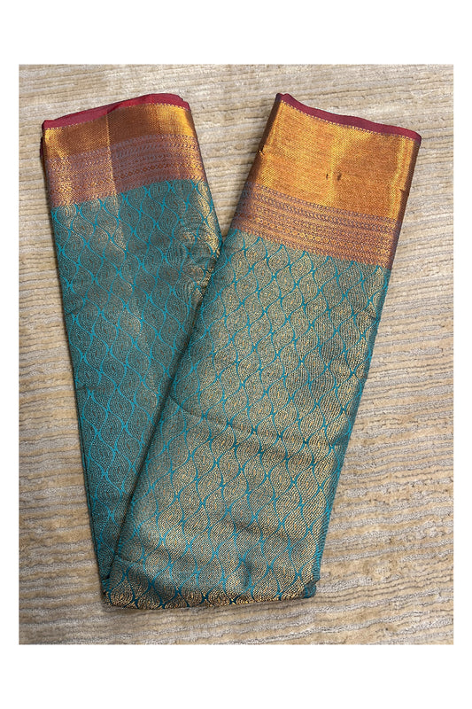 Southloom Banarasi Silk Brocade Bridal Saree WIth Woven Borders And Blouse Piece in Blue And Maroon
