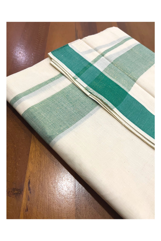 Pure Cotton Kerala Double Mundu with Green Kasavu Kara (South Indian Kerala Dhoti)