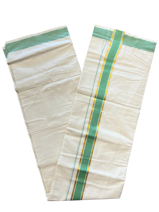 Southloom Pure Cotton Mundu with Gold Kasavu and Green Colour Border (South Indian Kerala Dhoti)