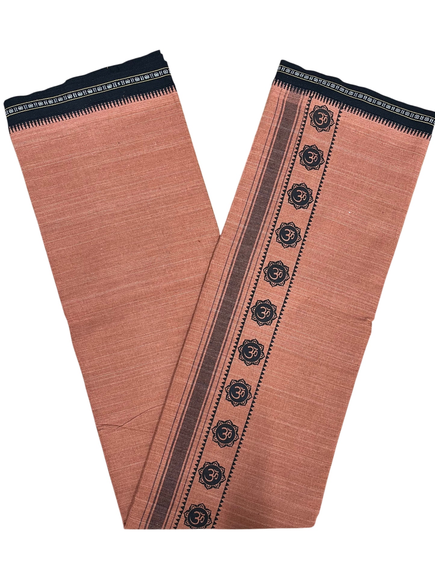 Southloom Saffron (Kaavi) Black Printed Single Mundu / Lungi (South Indian Kerala Dhoti)