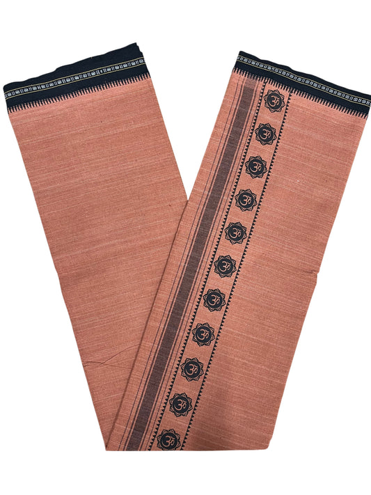 Southloom Saffron (Kaavi) Black Printed Single Mundu / Lungi (South Indian Kerala Dhoti)