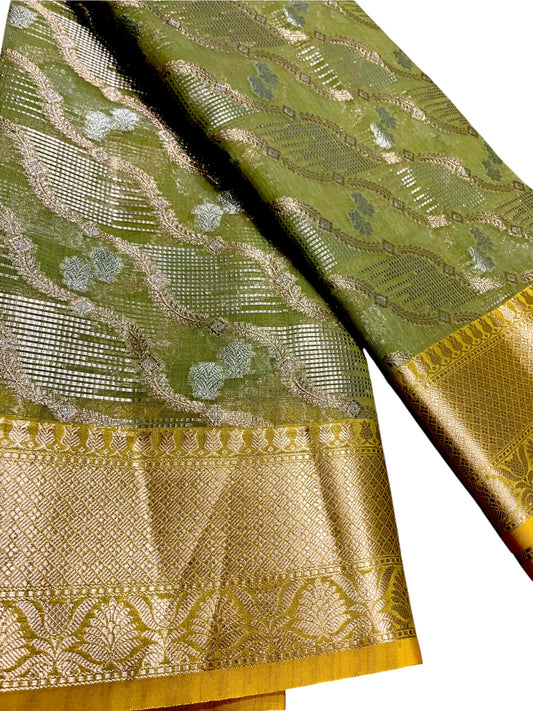 Southloom Tissue Banarasi Silk Saree with Woven Work on Body and Borders (Green)