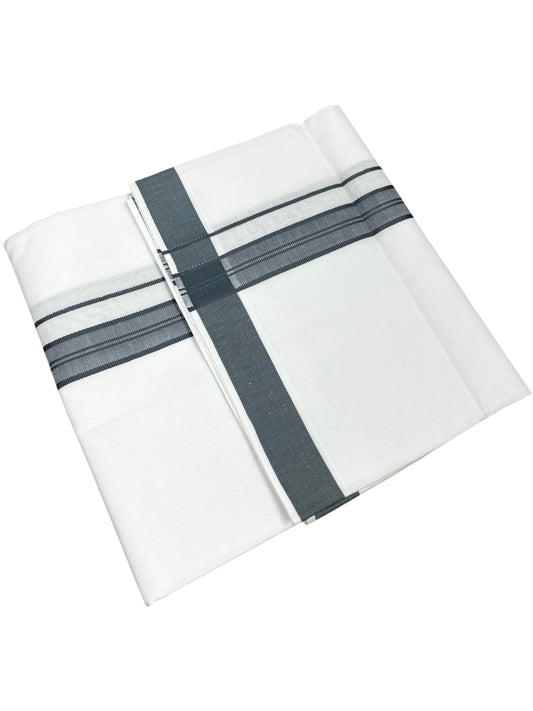 Southloom Pure White Cotton Mundu with Gray Border (South Indian Kerala Dhoti)