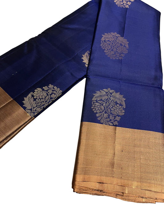 Southloom Pure Handloom Kanchipuram Silk Saree with Butta Work(Blue & Brown )