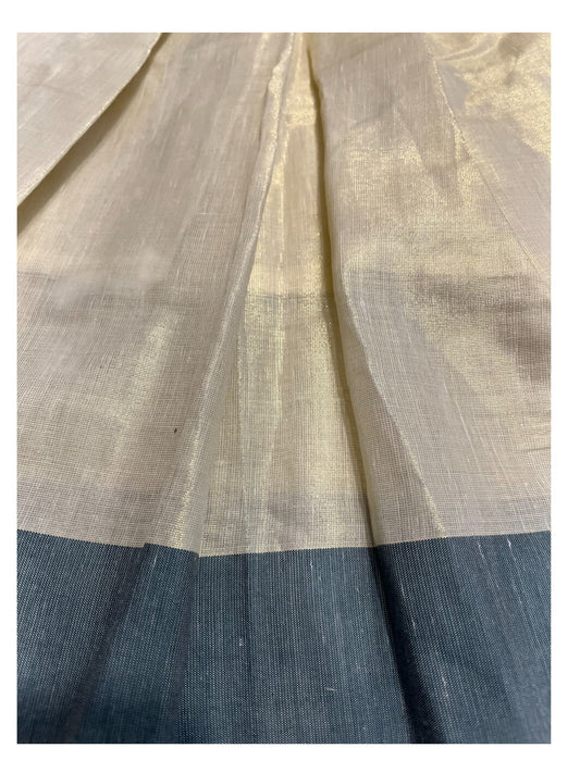 Southloom Kerala Tissue Kasavu Pavada Blouse with Embroidery Work for Kids