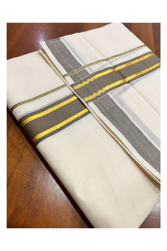 Pure Cotton Mundu with Grey and Kasavu Border (South Indian Kerala Dhoti)