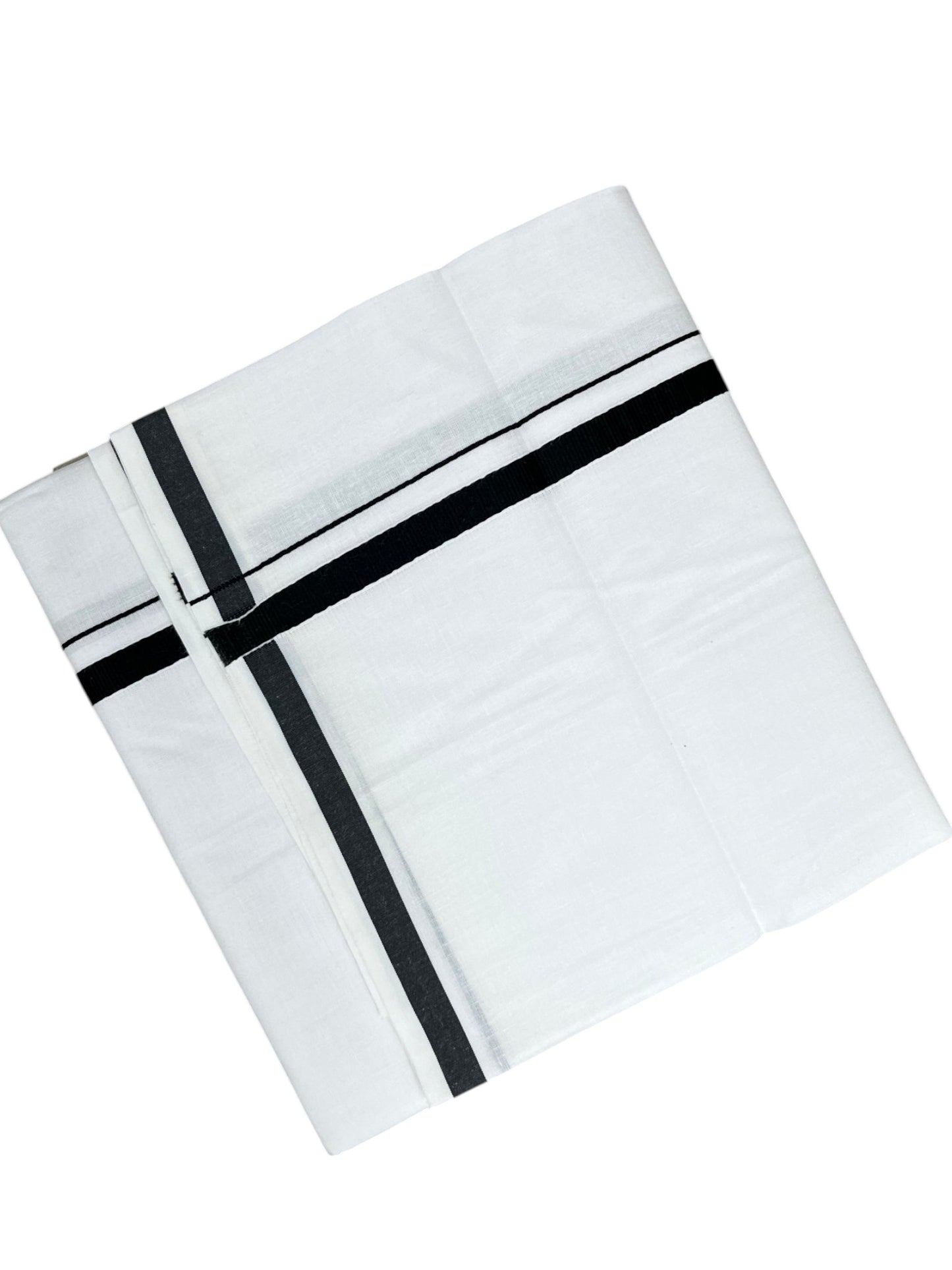 Southloom Pure White Cotton Single Mundu with Black Border (South Indian Kerala Dhoti)
