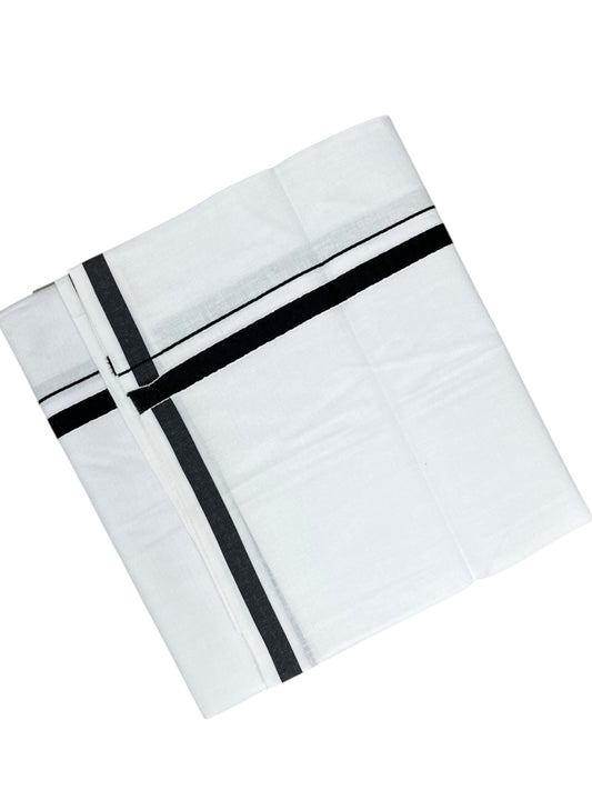 Southloom Pure White Cotton Single Mundu with Black Border (South Indian Kerala Dhoti)