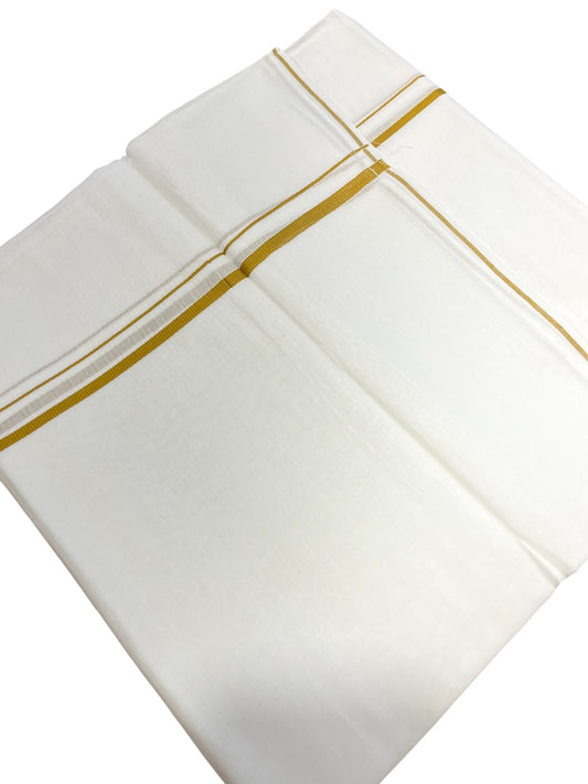 Pure White Cotton Double Mundu with Yellow PuliyilaKara (South Indian Dhoti)