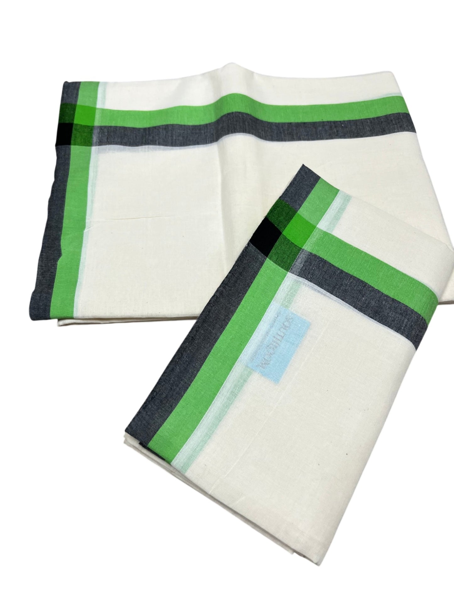 Southloom Pure Cotton Kerala Single Mulloth Set Mundu (Mundum Neriyathum) Black & Green Border in 2.50 Mtrs SL243
