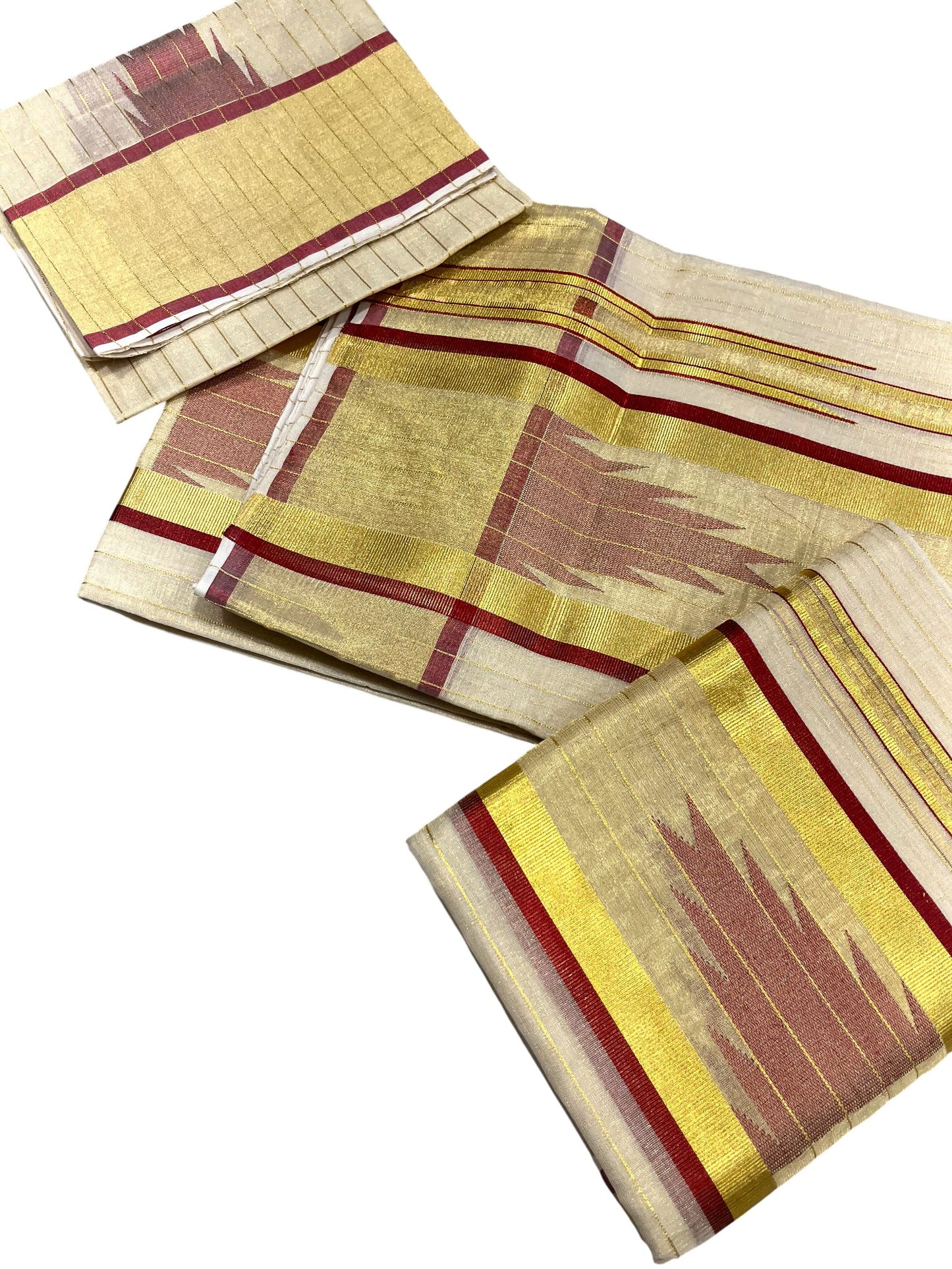 Southloom Premium Handloom Set Mundu with Kasavu and Maroon Border (2.80 Mtr)