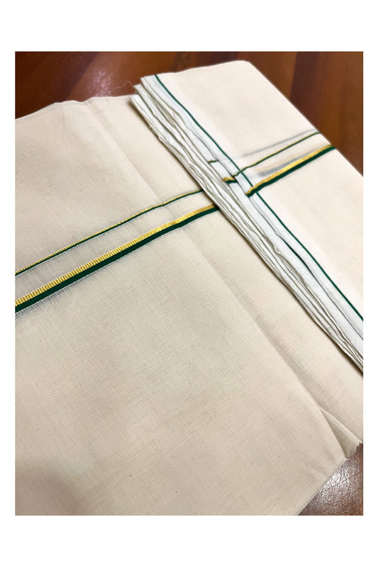 Southloom Premium Balaramapuram Unakkupaavu Handloom Kasavu Mundu with Green Thin Border (South Indian Kerala Dhoti)