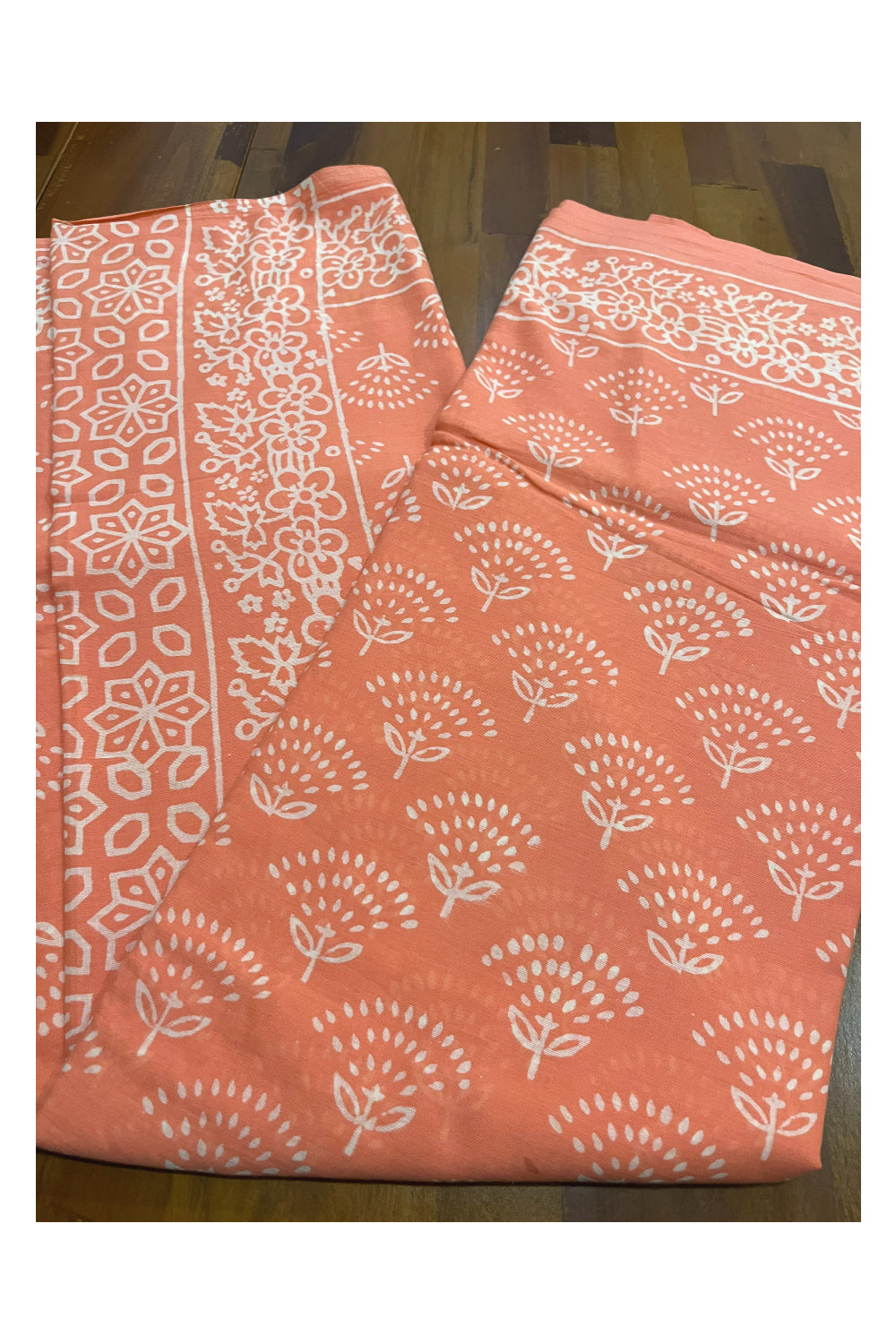 Southloom Mul Cotton Peach Designer Printed Saree