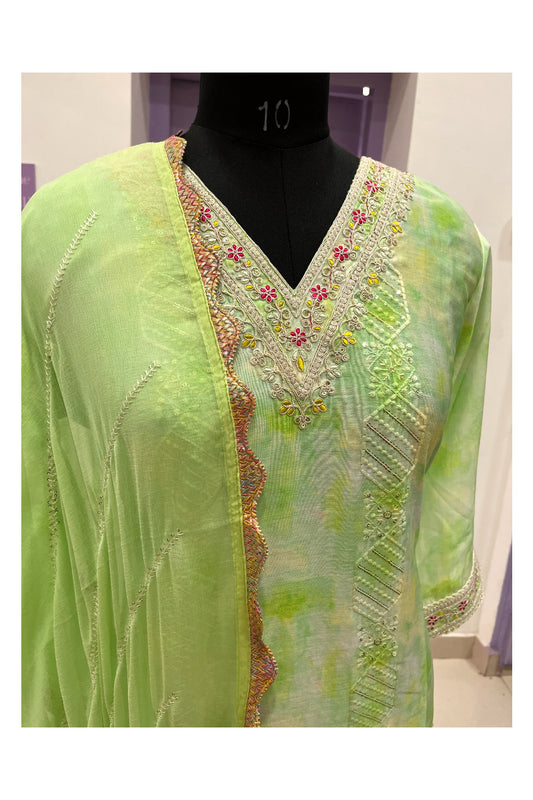 Southloom Stitched Semi Silk Salwar Set in Light Green Thread Works