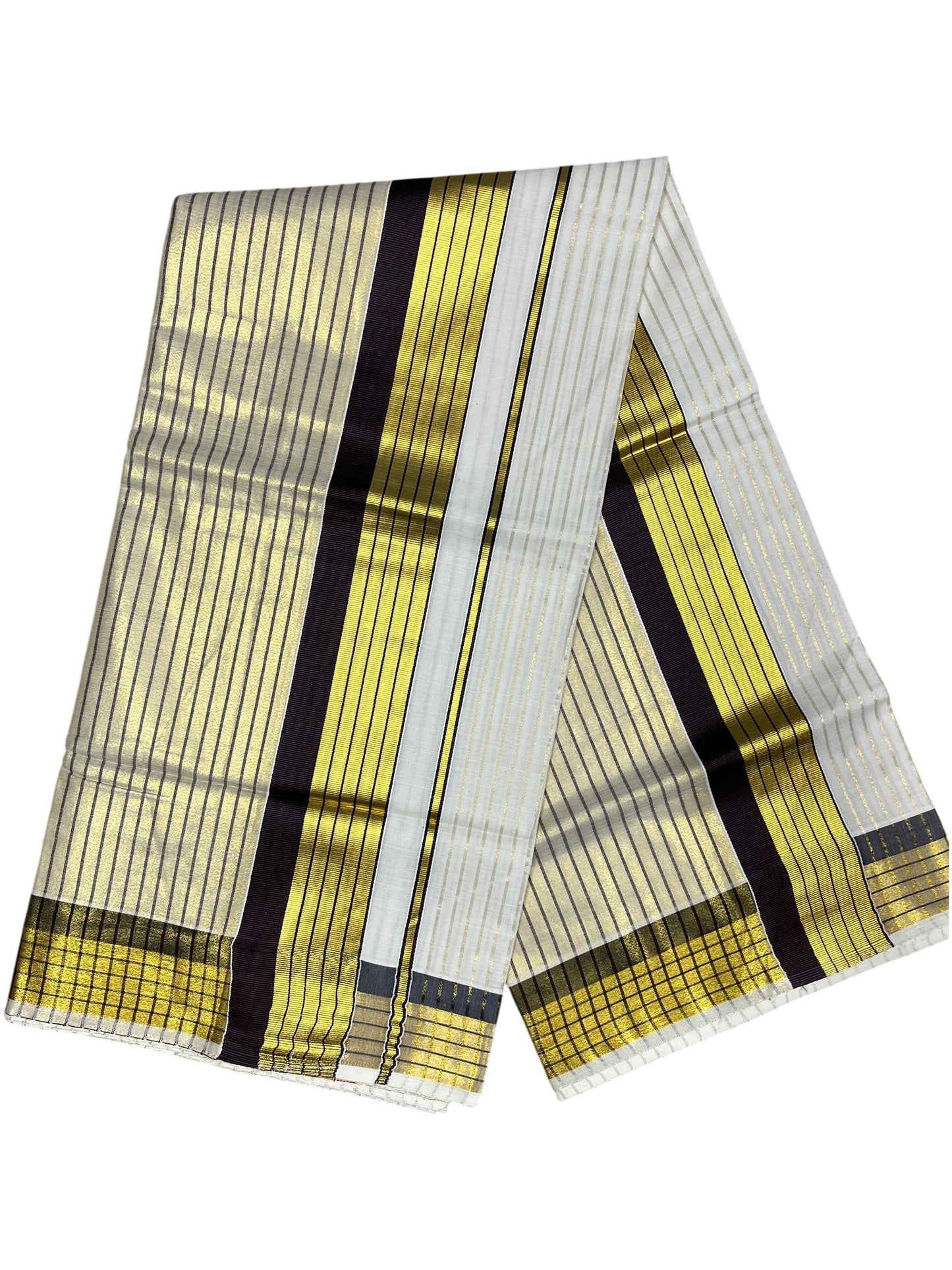 Southloom Kerala Pure Cotton Saree with Stripes on Body and Borders in Brown SL334