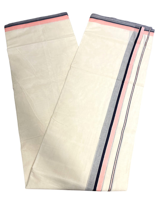 Southloom Kerala Pure Cotton Double Mundu with Peach & Black Border (South Indian Dhoti)