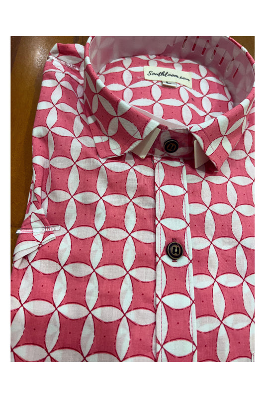Southloom Jaipur Cotton Pink Hand Block Printed Shirt (Half Sleeves)