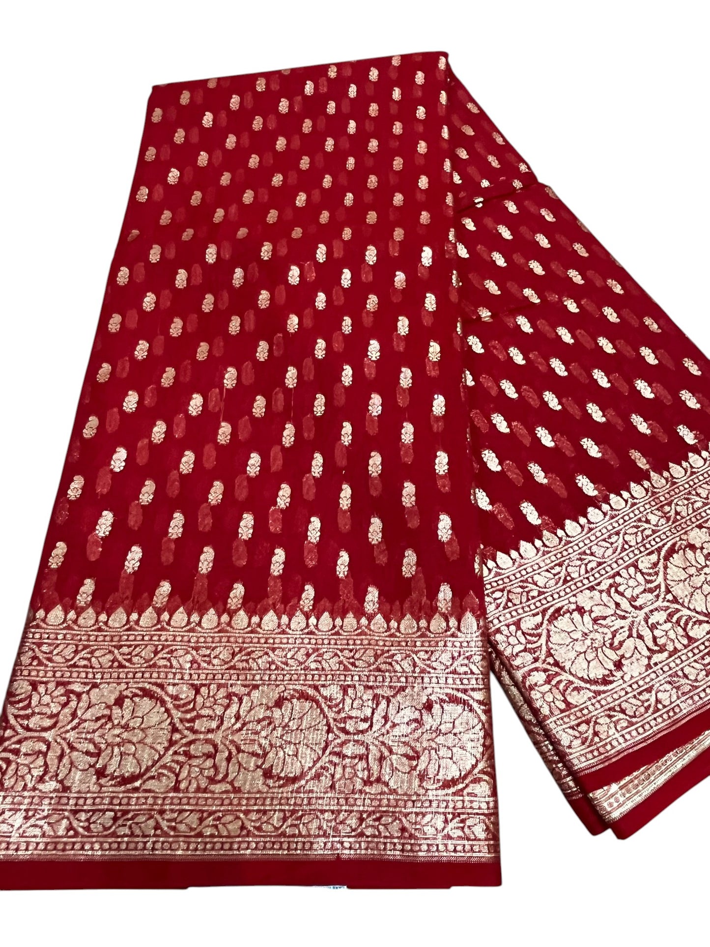 Southloom Cotton Banarasi Silk Saree with Woven Work on Body and Borders (Red)