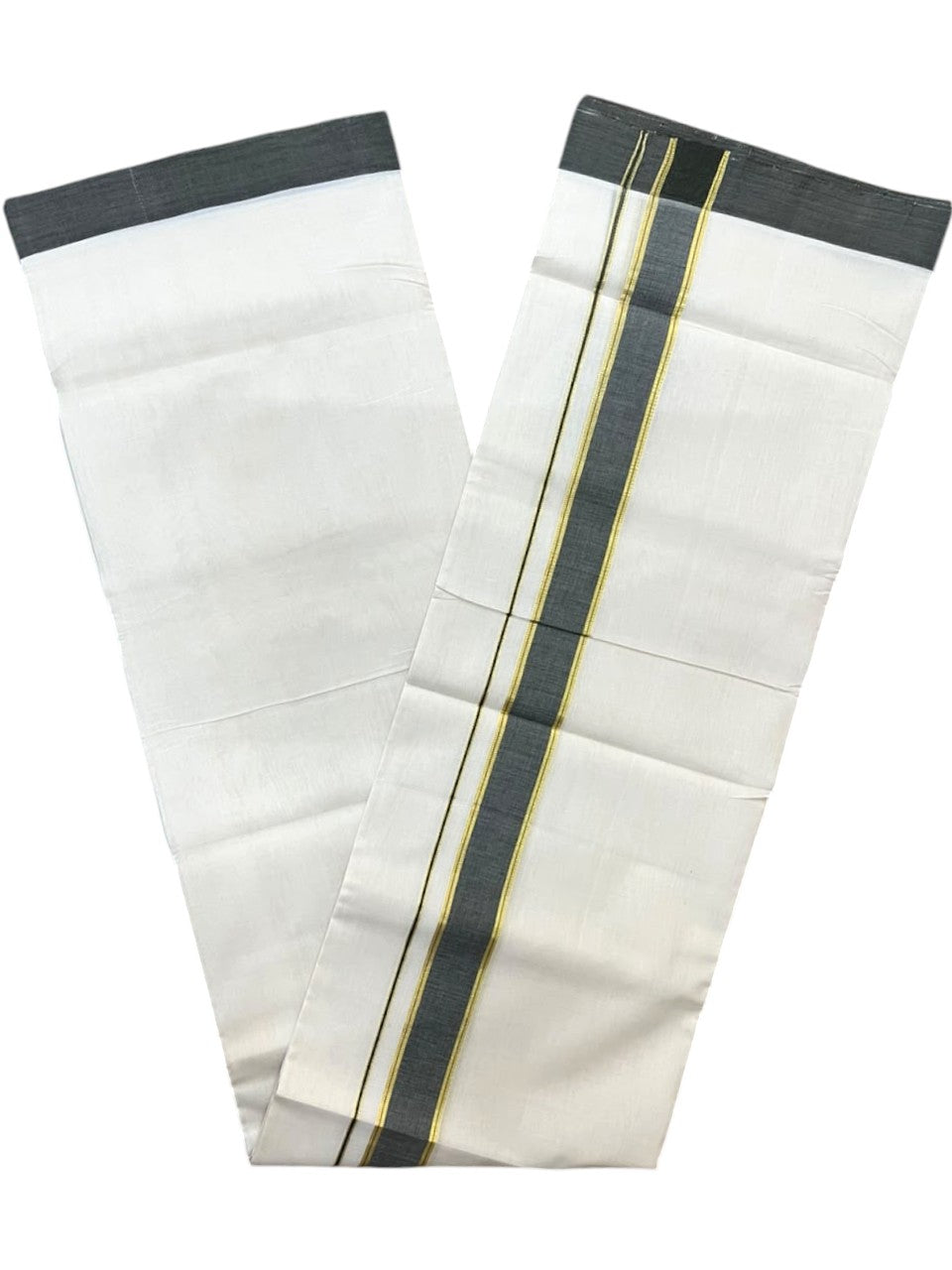 Southloom Balaramapuram Unakkupaavu Premium Handloom Cotton Double Mundu with Gold Kasavu and Gray Border