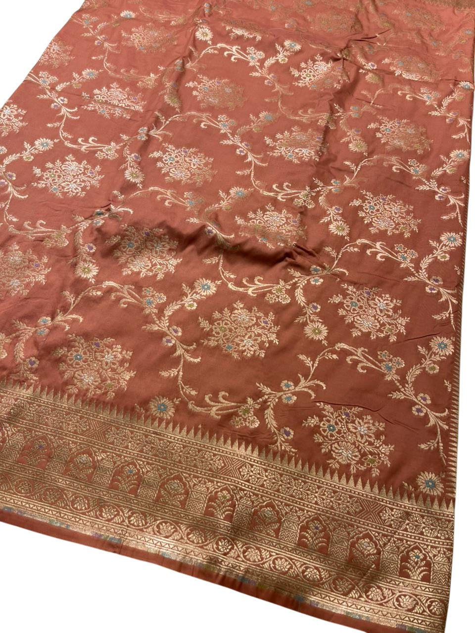 Southloom Pure Banarasi Silk Saree with Woven Work on Body and Borders (Peach)