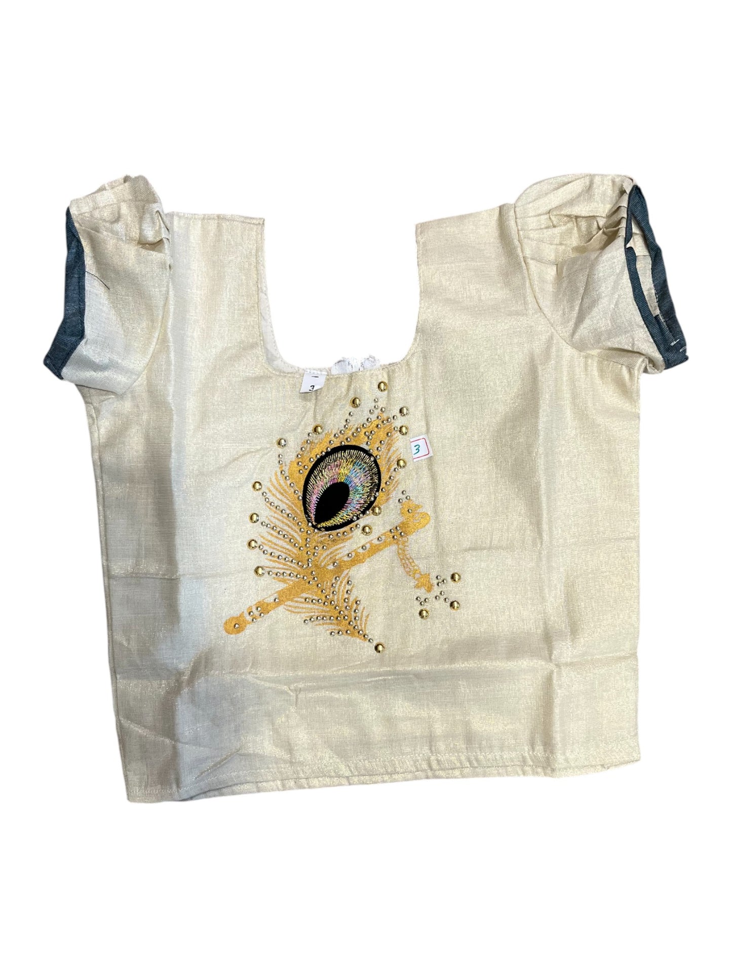 Southloom Kerala Tissue Kasavu Pavada Blouse with Embroidery Work for Kids