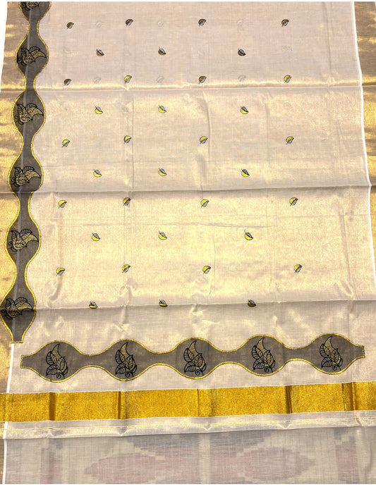 Southloom Tissue Kerala Kasavu Saree with Embroidery Design