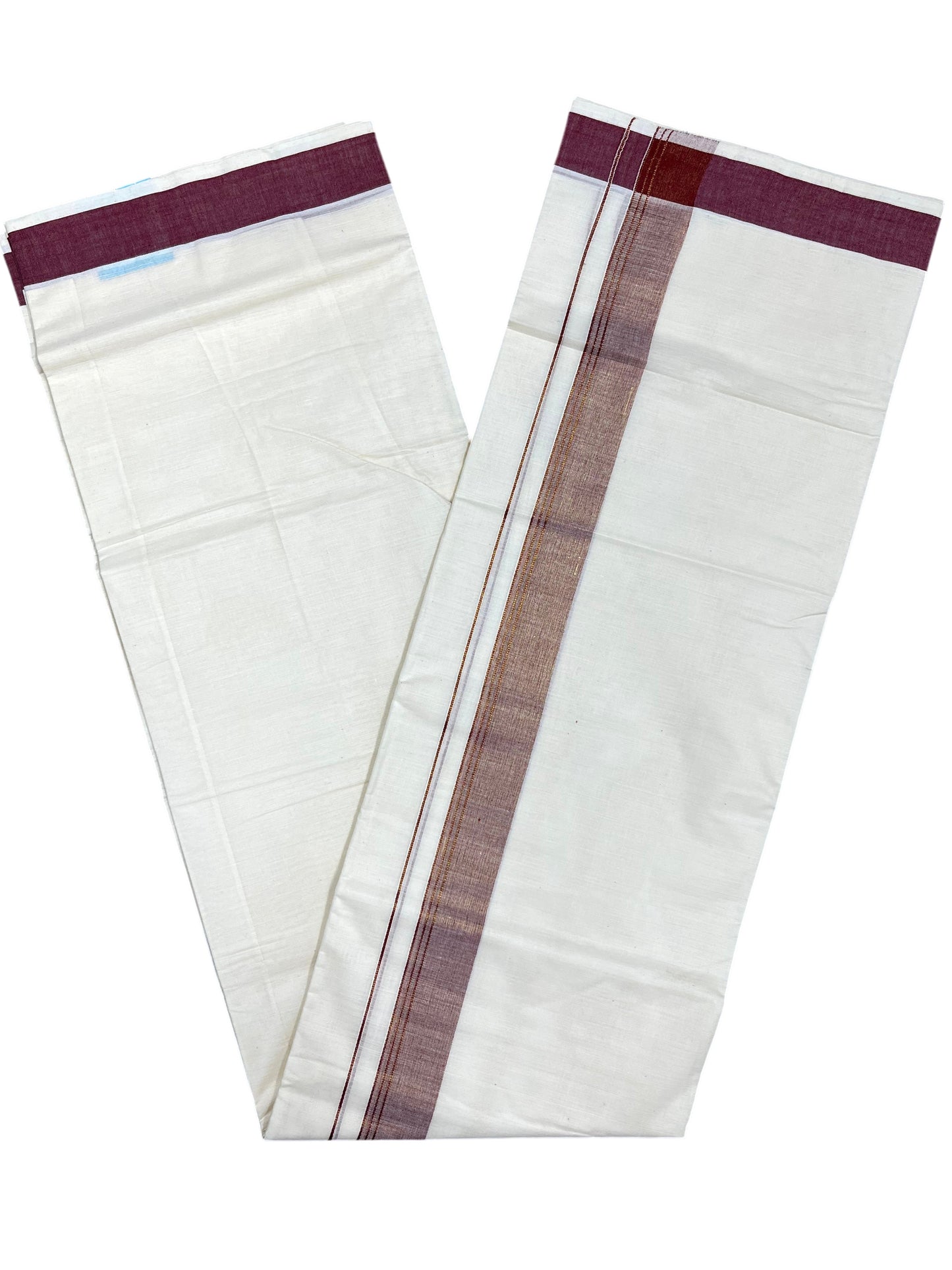 Southloom Kerala Pure Cotton Double Mundu with Maroon Border (South Indian Dhoti)