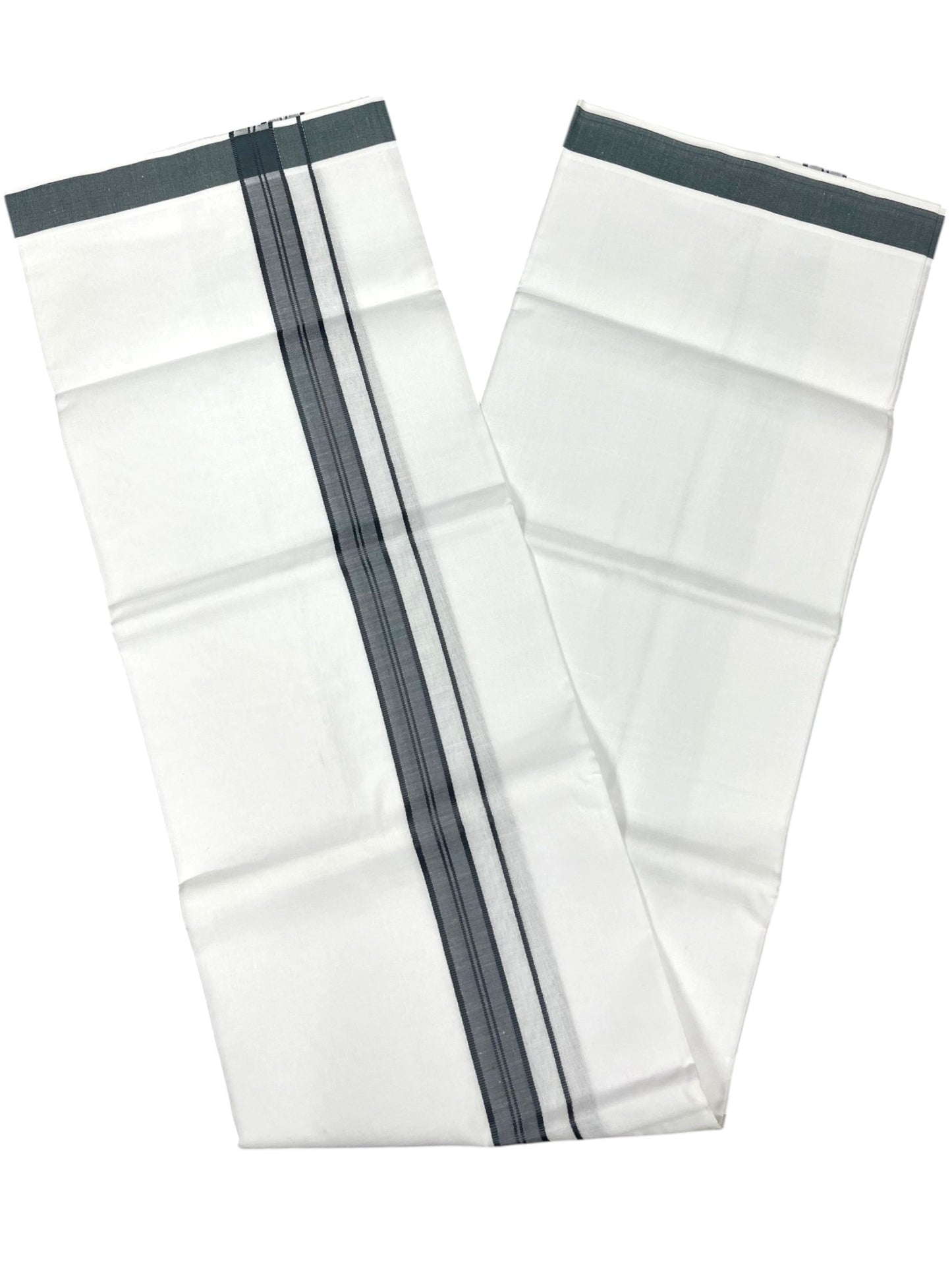 Southloom Pure White Cotton Mundu with Gray Border (South Indian Kerala Dhoti)
