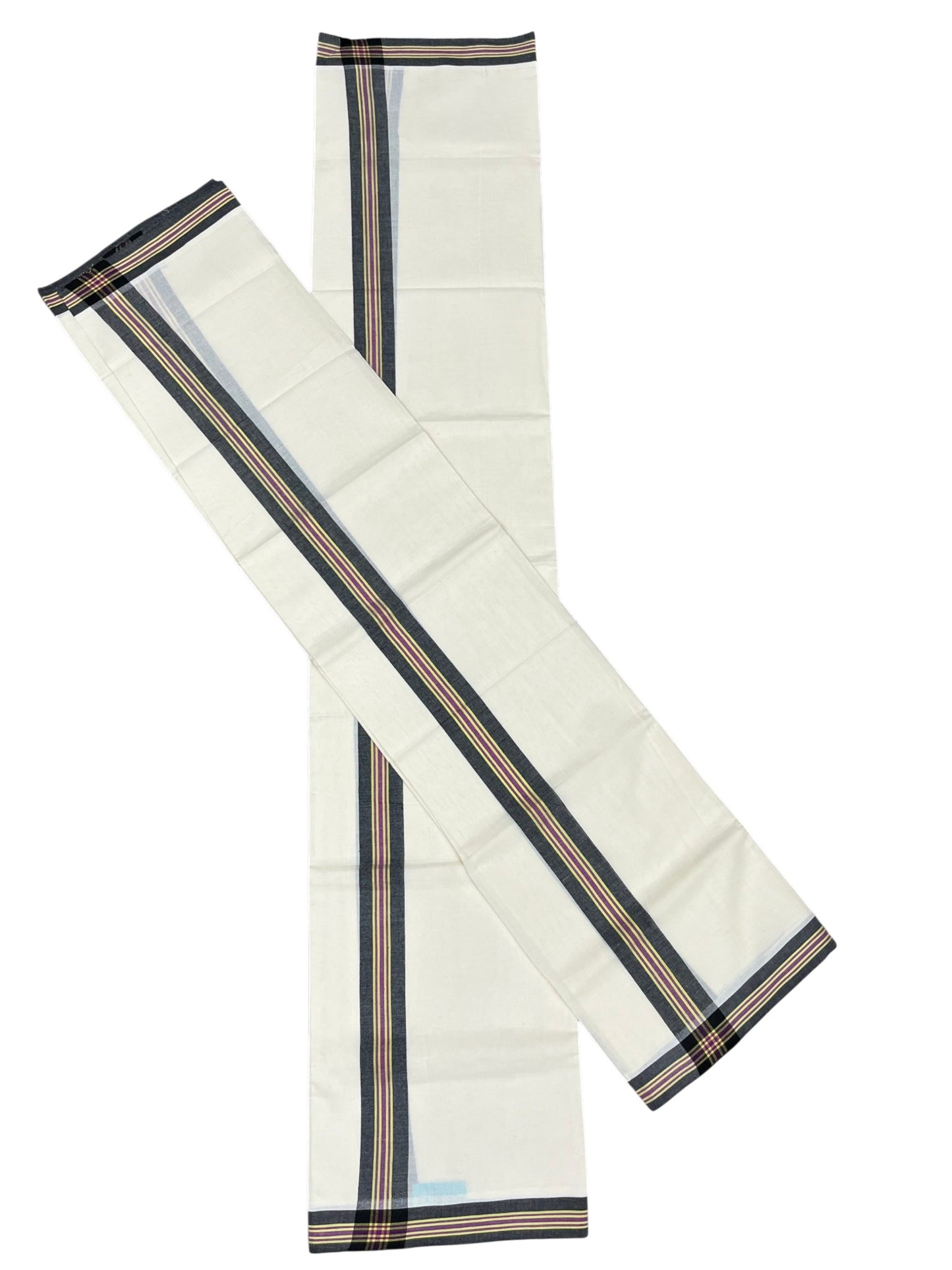 Southloom Pure Cotton Kerala Single Mulloth Set Mundu (Mundum Neriyathum) Black & Purple Border in 2.50 mtrs SL243